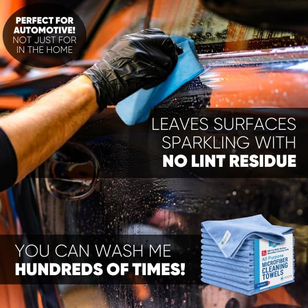 MW Pro Multi-Surface Microfiber Towel – 12 Pack, Premium Cleaning Cloth, Clean, Buff, Dust, Polish, Absorb, Large 16"x16" (Blue)