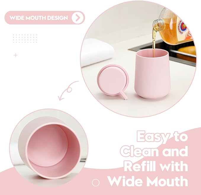 YAUKPH Matte Light Pink Liquid Hand Soap Dispenser Plastic 11 oz - Modern Minimalist Style for Bathroom & Kitchen Countertop Refillable