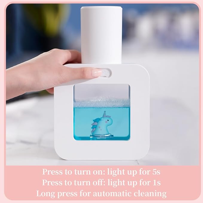 Cute Soap Dispenser for Kids - Automatic Foaming Soap Dispenser for Bathroom Kitchen Office School Children Gift, Waterproof USB Rechargeable Hand-Free 13.5oz,White Unicorn
