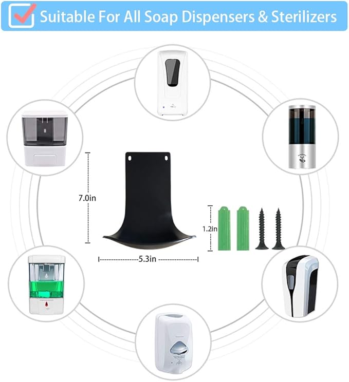 Cotn - Drip Tray for Automatic Soap Dispenser, Wall Mount and Hand Sanitizer Dispenser, Dispenser Stand,Soap Dispenser Bracket, (Black with Hole and a Pair of Nails) 5.3 x 4.0 x 7.0 inches