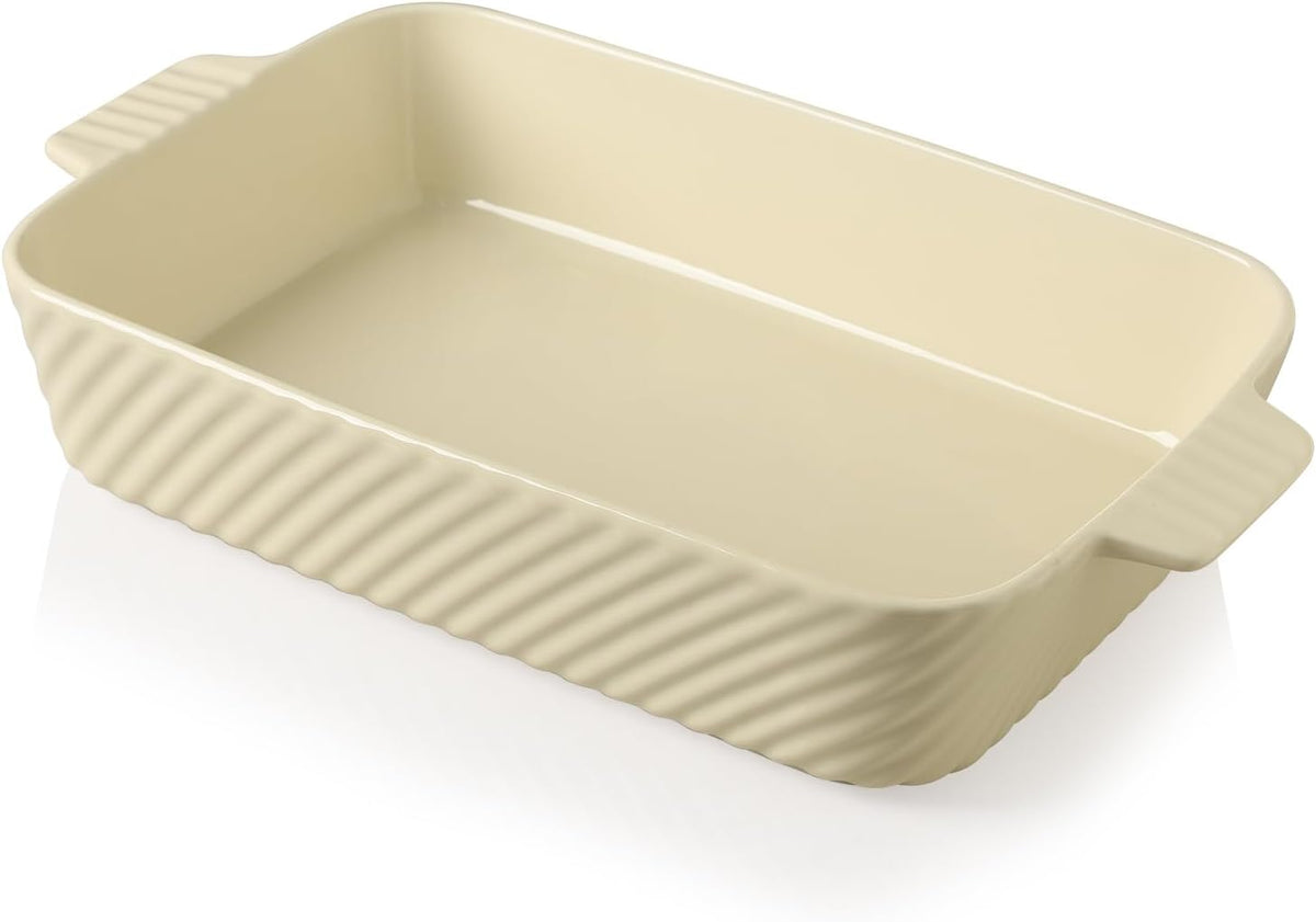 Sweejar Ceramic 13 x 9 Baking Pan, Cake Baking Dish for Brownie, Porcelain Striped Casserole Dishes for Oven with Handle for Lasagna