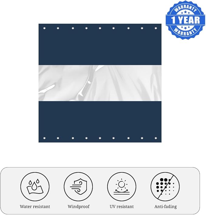Covers & all Outdoor Clear Panel Curtain, 12 oz Vinyl Outdor Curtains for Patio, Waterproof & Weather Resistant Tarp with Brass Grommets for Pergola, Porch, Gazebos, Balcony (7’ H x 10’ W Feet, Blue)