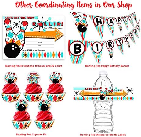 Ink Bowling Party Invitations - 10 Invitations + 10 Envelopes - Bowling Party Supplies - Bowling Party Decorations - red blue green yellow black
