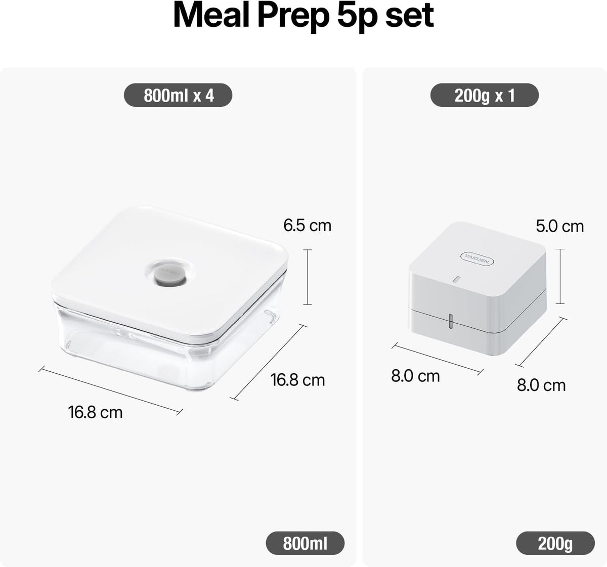 Vakuen Premium Airtight Food Storage Container. Meal Prep 0.85qt 5pc/Set. 4pcs Container and Vacuum Sealer. Patented Double Silicone Lining