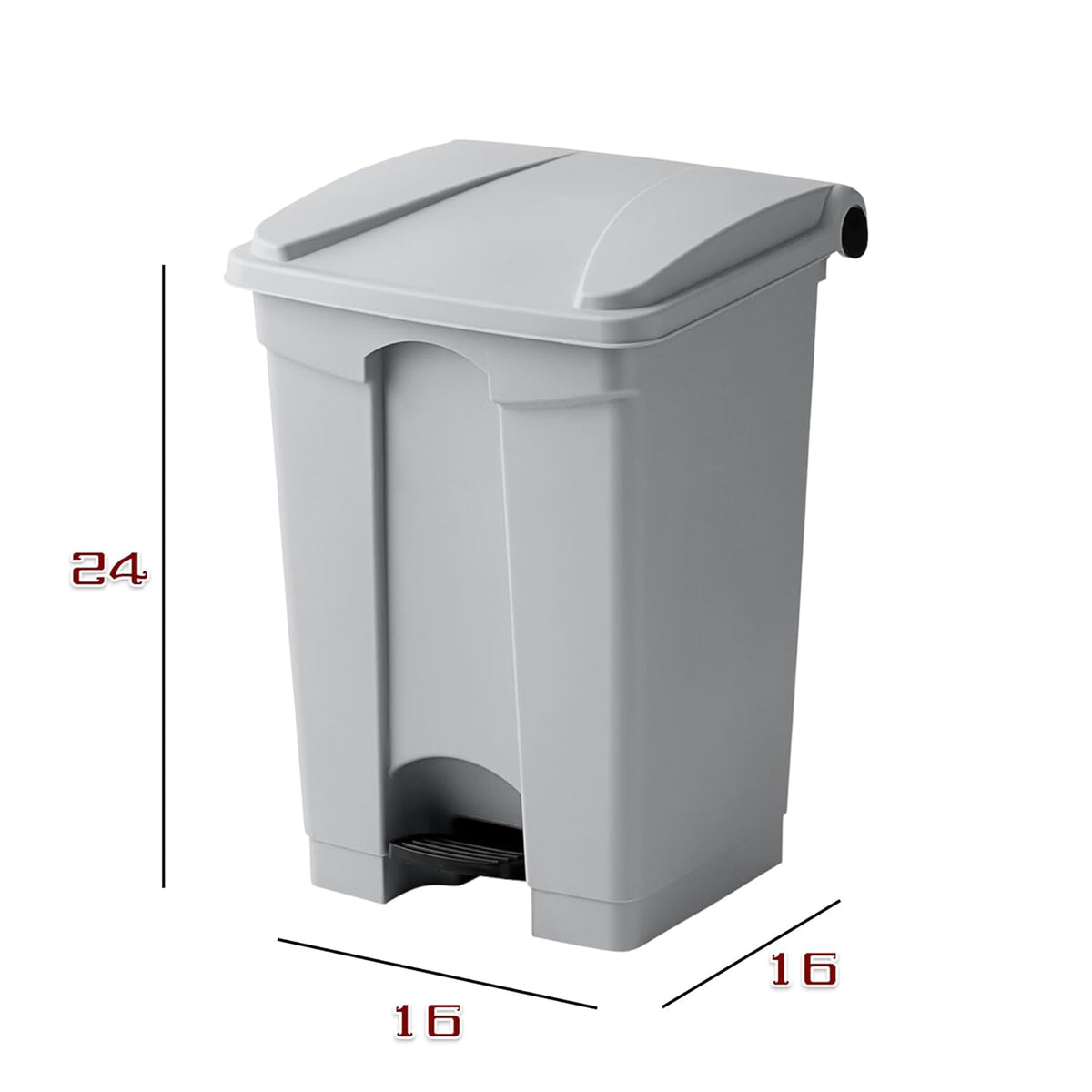 PRO&Family Step-On Trash Can with Lid, Plastic Waste Bin, Foot Pedal Operation (Gray, 12 Gallon)