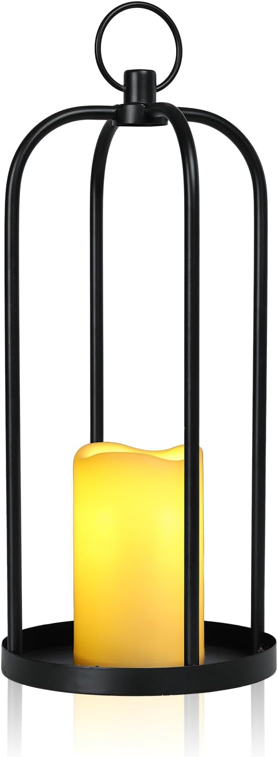 Candle Lantern 15" Metal Outdoor Lanterns with LED Flameless Candle Hanging Holder Decorative Hanging Lantern for Table Centerpieces, Porch, Patio 1 Pack