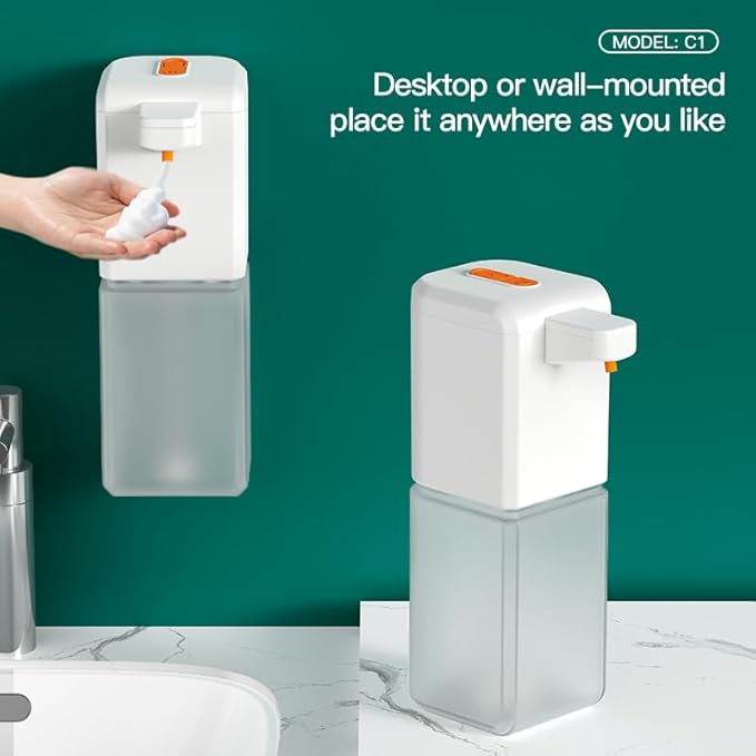 Automatic Foaming Soap Dispenser, Touchless & USB Rechargeable, 500ml/16.9oz Wall Mounted for Bathroom, Kitchen, Dish Soap (White)