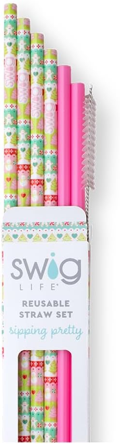 Swig Life Reusable Straws Cookie Jar + Pink Tall Straw Set & Cleaning Brush, Each Straw is 10.25 inch Long (Fits Swig Life 20oz Tumblers, 22oz