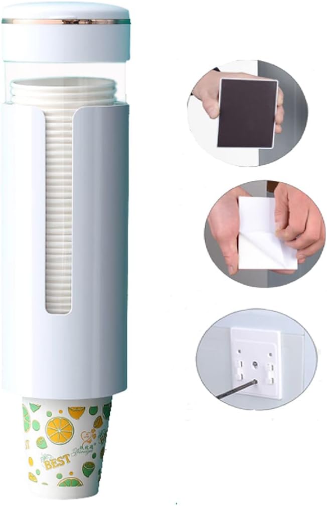 Coffee Machine or Water Dispenser Wall Mounted Disposable Cup Dispenser,fits 3 to 8 oz Paper or Plastic Cup Organizer