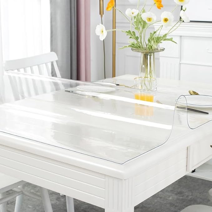 Warmstar Clear Rectangular Table Protector, 44 x 120 Inch, 1.5mm PVC, Desk & Dining Table Cover