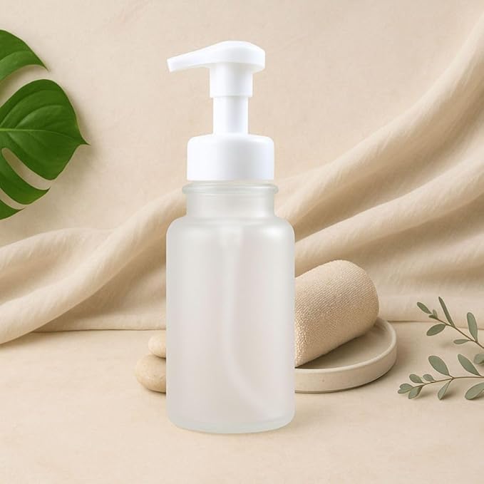 14 oz Foaming Soap Dispenser Refillable Plastic Bottle for Kitchen, Bathroom, Office (Frosted Clear/White)