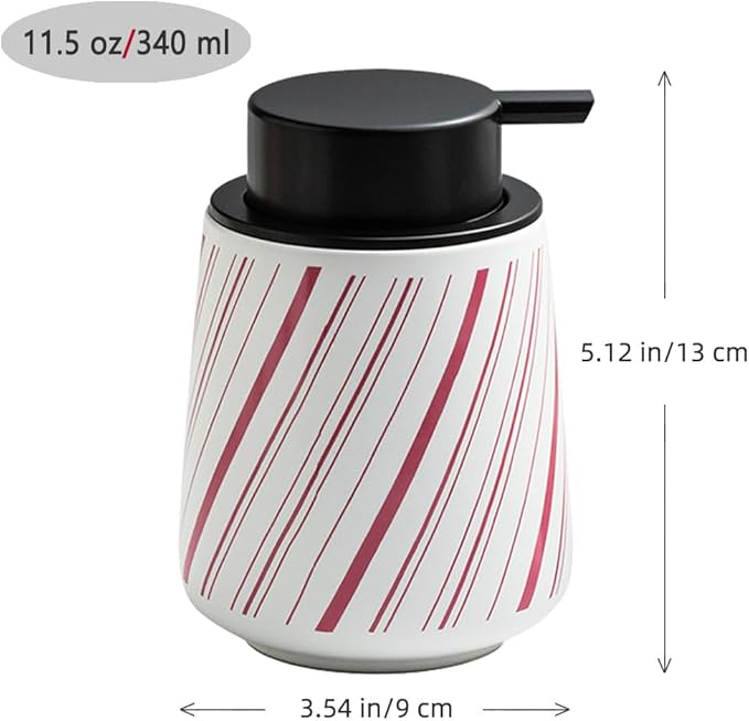 Ceramic Foam Hand Soap Dispenser, Simple Striped Design of Multi-Color(Red)