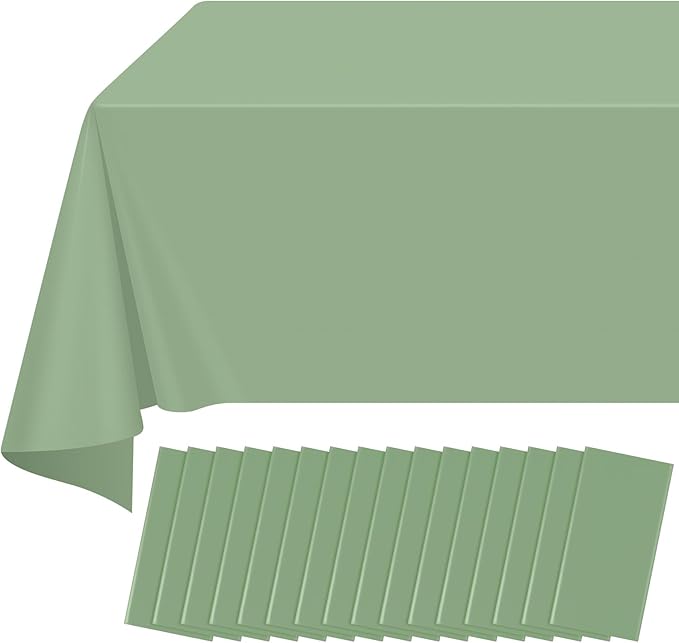 16 Pack Sage Green Plastic Tablecloth for Rectangle Tables, Premium Decorative Sage Disposable Table Cloths for Parties, Rectangle Party Table Cover for Birthday Wedding Baby Shower Party, 54x108 Inch