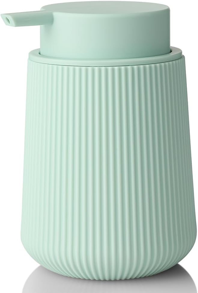 YAUKPH Striped Liquid Hand Soap Dispenser with Leak-Proof Pump for Bathroom and Kitchen Countertop 11 oz Light Green