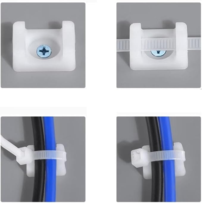 White Cable Zip Tie Mounts Kit-50 Pcs Cable Zip Tie Saddle Type Mounts Base with 50 Pcs 8" Cable Ties and 50 Pcs Tapping Screw, Wire Cable Clips Organizer Holders Clamps