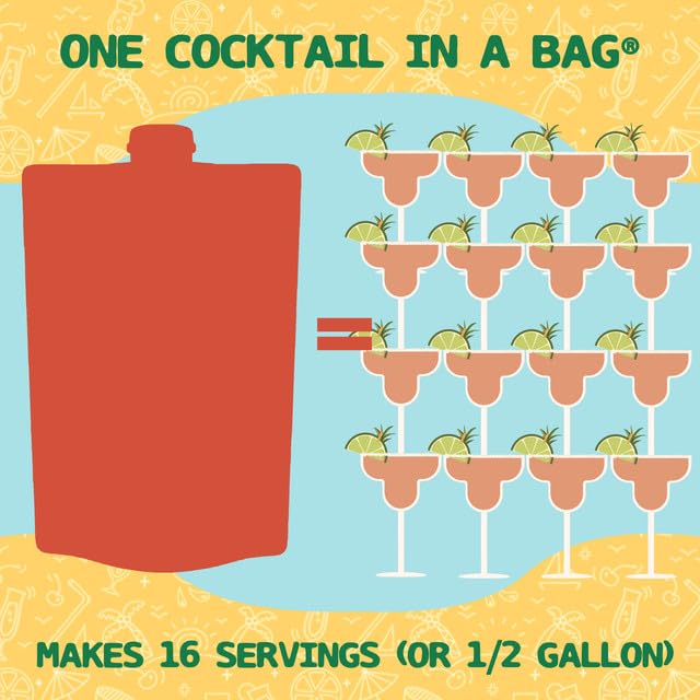 Lt. Blender's Peach Margarita in a Bag - Peach Margarita Mix - Each Bag Makes 1/2 Gallon - Non-GMO Cocktail Mix - No Blender Needed - Add Liquor
