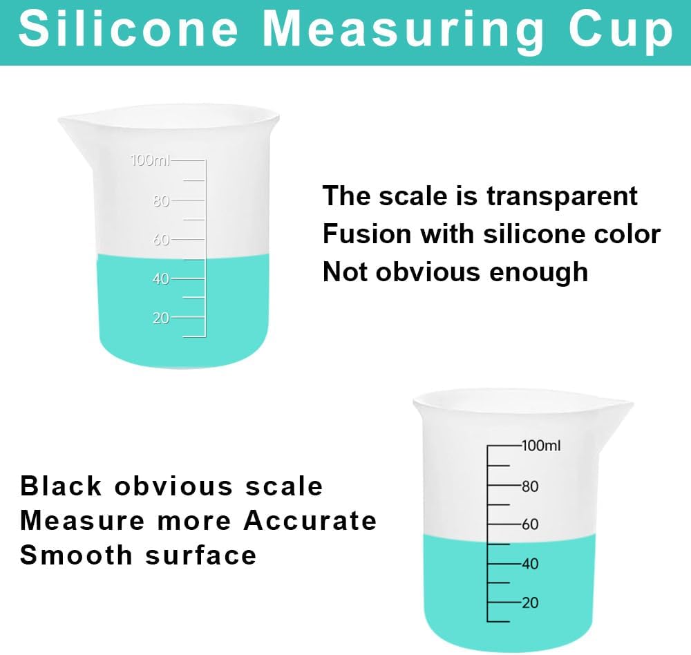 8 PCS Silicone Measuring Cups Kits,Silicone Measuring Cup,100ml Non-Stick Mixing Cups,Precise Scale,Durable Easy Clean for Epoxy Resin