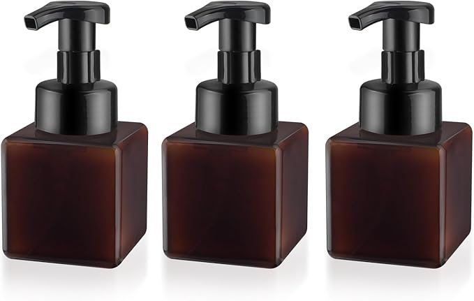 3 Pack Foaming Soap Dispenser Empty Plastic Foam Pump Bottle Refillable Foam Soap Bottle Dispenser for Shampoo Liquid Soap Face Wash (Brown, 250ml/8.3oz)