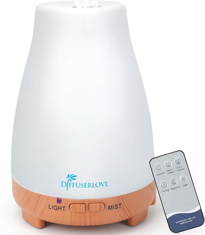 Diffuserlove Essential Oil Diffusers 200ML Remote Control Diffuser Mist Humidifiers BPA-Free Aromatherapy Diffuser (Yellow Base)