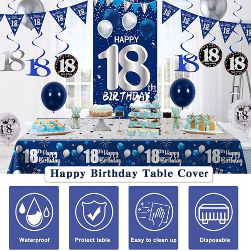18th Birthday Decorations for Boys, Blue Silver 18 Year Old Party Decor