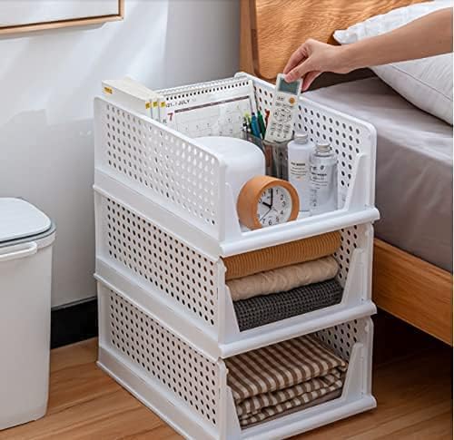 yazi Stackable Storage Bins,8 Pack Foldable Plastic Wardrobe Clothes Organizer Drawer Shelf Storage Basket Container Plastic Drawer Organizer Shelf Baskets Folding Containers Bins Cubes