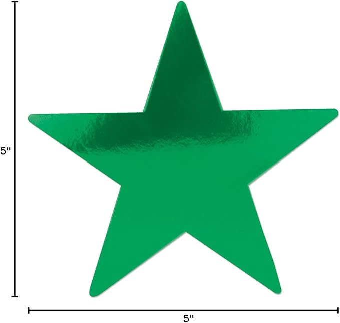Beistle 72-Pack Foil Green Star Cutouts, Party Decorations for Festive Occasions, Celebrations, & Events, Starry Theme Decor for Wall & Table, 5”