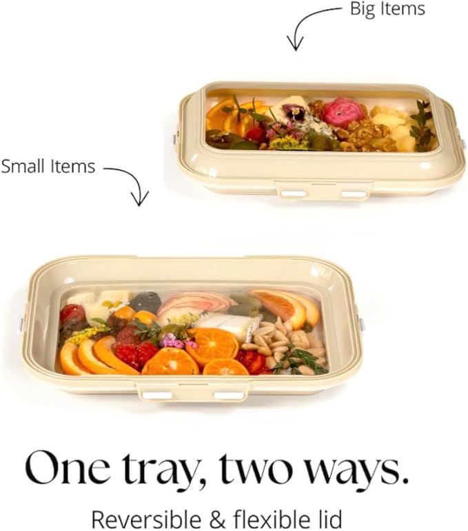 Crudités | Portable Snack Tray | Rectangle 2-Pack | Sage Green | Reversible Stretch Lid Food Containers | BPA-Free, Freezer & Dishwasher Safe | Meal-Prep, Charcuterie, Salads, Picnic, Travel