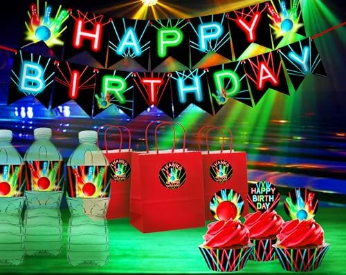 Ink Bowling Party Invitations - 10 Invitations + 10 Envelopes - Bowling Party Supplies - Bowling Party Decorations - red blue green yellow black