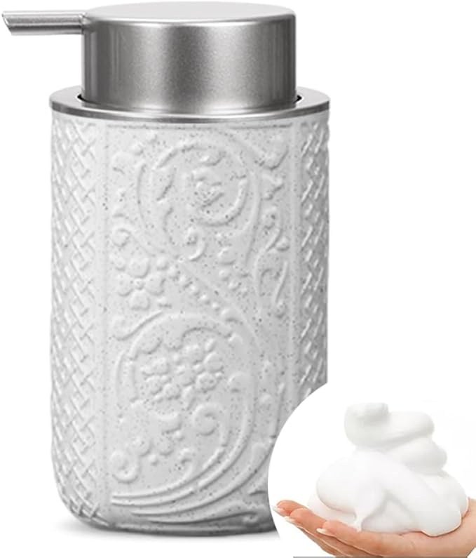Ceramic Beige Foam Soap Dispenser with Silver Pump, Refillable Lotion Dispenser