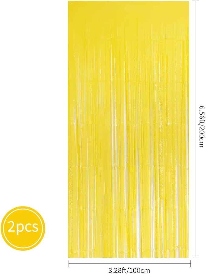 BEISHIDA 2Pcs Yellow Door Streamer, Yellow Backdrop, Foil Fringe Curtains Metallic Tinsel, for Halloween Backdrop Birthday Wedding Baby Shower Party Decoration (3.28 ft x 6.56 ft)