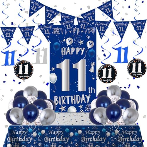 11th Birthday Decorations for Boys Girls, Blue 11 Years Old Party Supplies