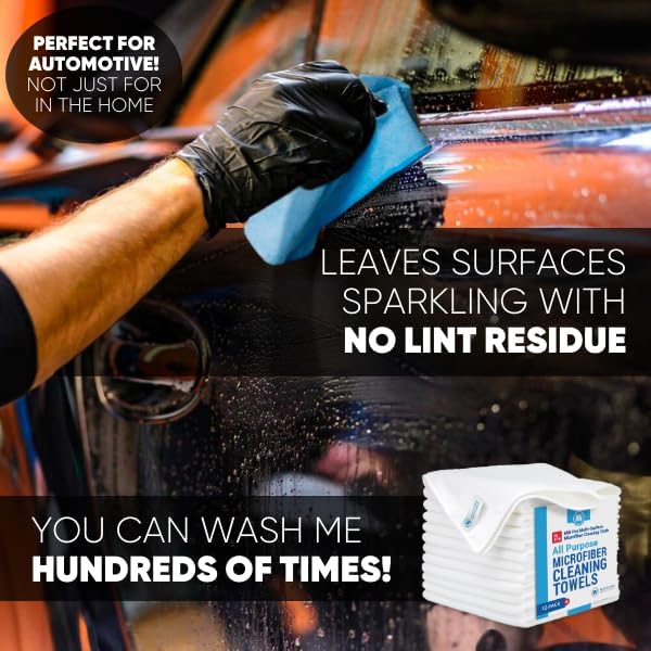 MW Pro Microfiber Cleaning Cloth, White (12 Pack), Size 16" x 16", All Purpose Microfiber Towels - Clean, Dust, Polish, Scrub, Absorbent