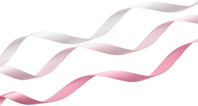 QIANF Pink Double Face Satin Ribbon 3/8 Inch x 45 Yards White Fabric Ribbon for Gift Wrapping, Flower Bouquets, Hair Bows Making, Wedding Decoration, Invitation Cards, Valentine's Day (3 Rolls *15Yd)