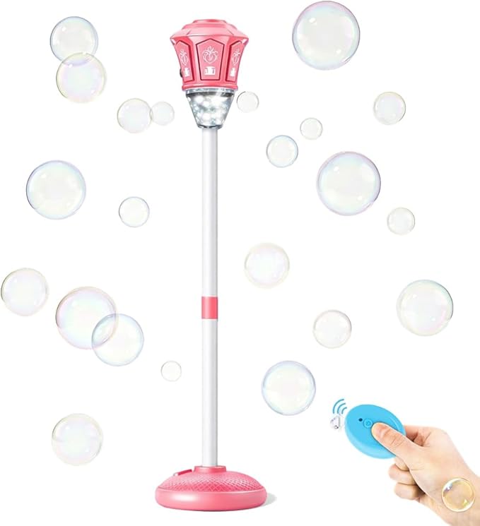 Automatic Bubble Machine, 2026 New Rechargeable Standing Bubble Maker with Light Music, Adjustable Height Bubble Machine for Outdoor Party, Patio, Wedding, Birthday (Pink(with Control))