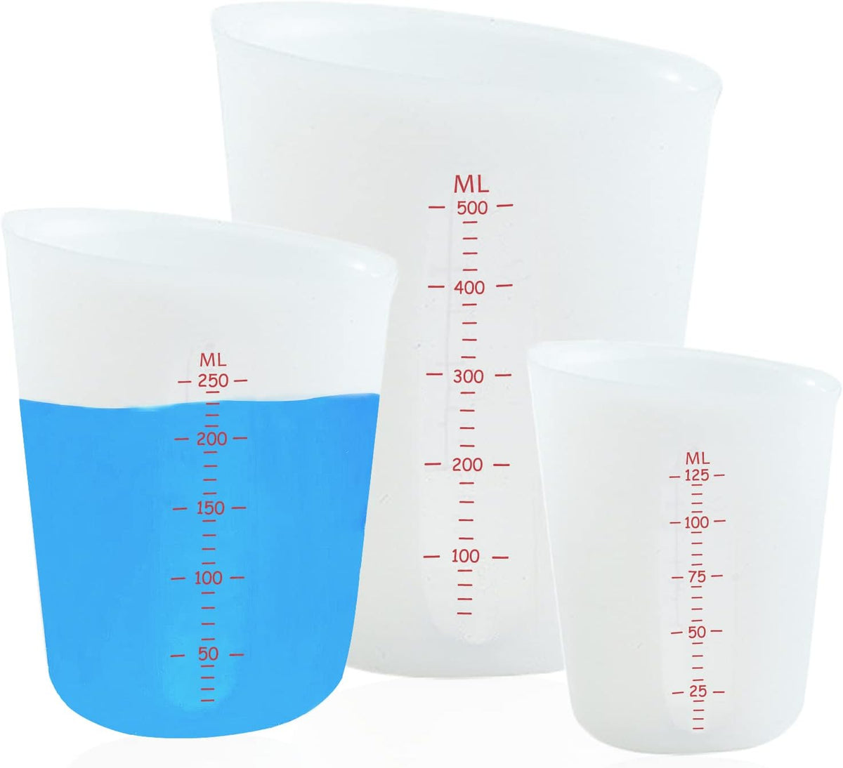3 PCS Silicone Flexible Measuring Cups,Melting Cups for Epoxy Resin,Butter,Chocolate and More,2 Cup&1 Cup&1/2 Cup