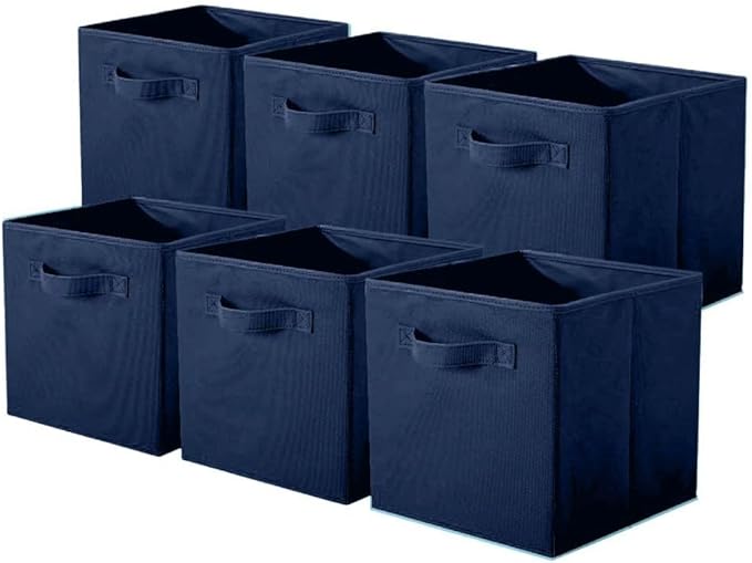 ShellKingdom Storage Bins, Foldable Fabric Storage Cubes and Cloth Organizer Drawer for Closet and Toys, 6 Pack (Dark Blue)
