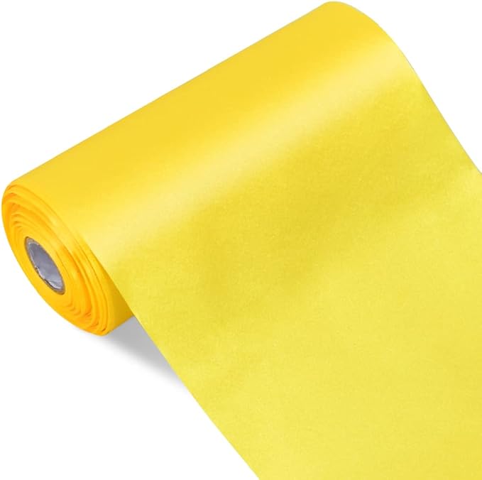 TONIFUL 6 inch x 22yd Wide Lemon Light Yellow Satin Ribbon Solid Fabric Ribbon for Cutting Sewing Ceremony Party Decoration Chair Sash Table Runner Car Bows Indoor Outdoor Yard Decor
