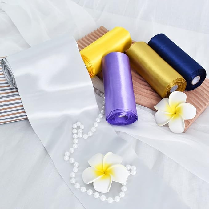 TONIFUL 6 inch x 22yd Wide Sliver Satin Ribbon Solid Fabric Ribbon for Cutting Sewing Ceremony Party Decoration Chair Sash Table Runner Car Bows Indoor Outdoor Yard Decor