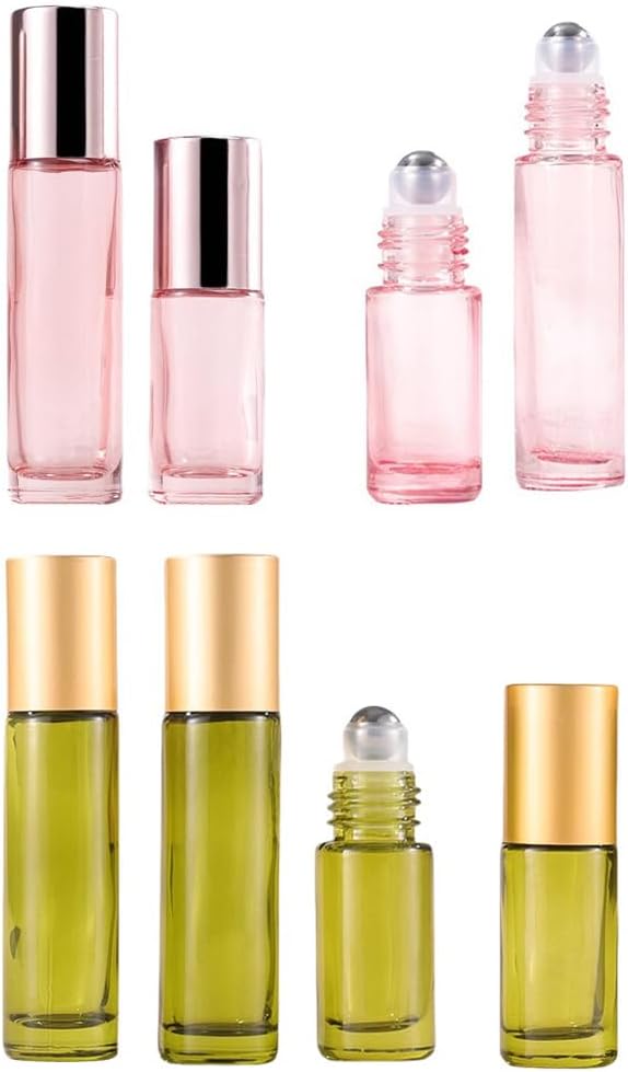 10 Pack Glass Roller Bottles for Essential Oils,5ml Green Roll On Bottles with Stainless Steel Roller Balls,Refillable Aromatherapy Massage Roll On Bottle Perfume Bottle for Travel