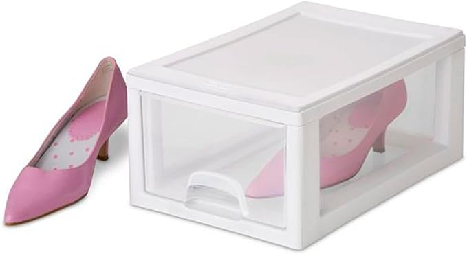 Sterilite 12-Pack 6 Quart Stacking Drawer, Clear Storage Closet Organizer, White Frame - Stackable Modular Plastic Drawers for Clothes, Accessories, Craft Supplies, Shoes or Linens