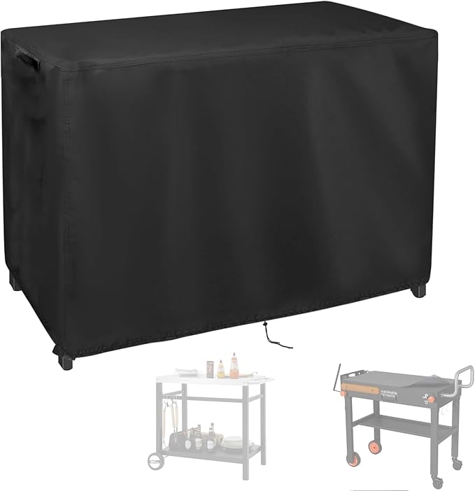 Grill Cart Cover, Outdoor Grill Stand Cover with UV Protection & Windproof Straps,Heavy Duty Covers for Most Standard Grill Carts/Pizza Oven Table -33.2" D x 21.1" W x 40.5" H