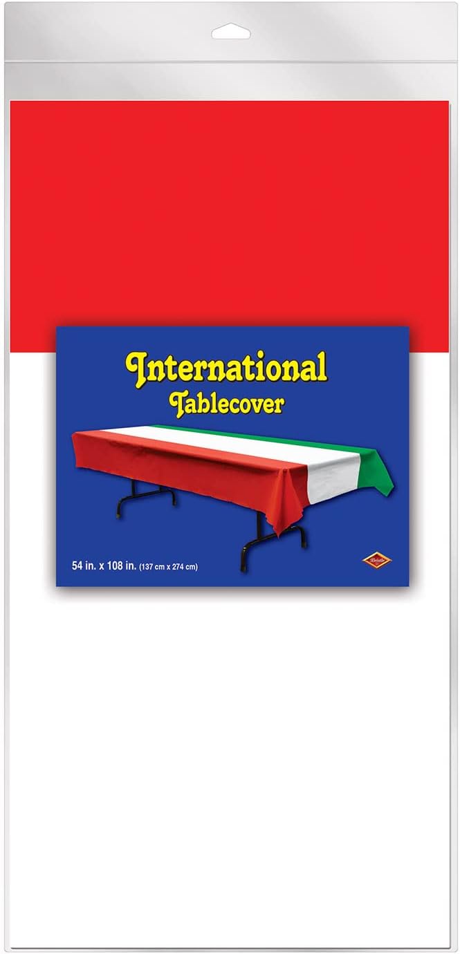 Beistle International Tablecover, 54” x 108” – Plastic Table Cloth, Rectangular Tablecloth, Italian Decorations, Mexican Tablecloth, Cinco De Mayo Decorations, Red/White/Green