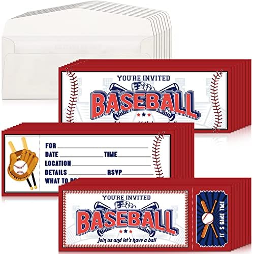 Woanger 50 Pcs Baseball Party Invitations with Envelopes Baseball Birthday Invite Cards 25 Tickets 25 Envelopes for Sports Party Favor Supplies
