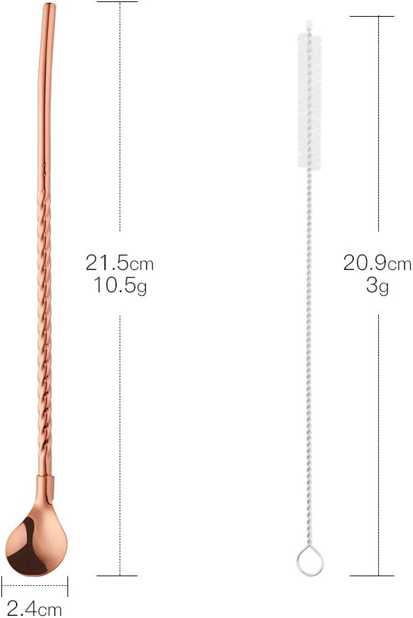 10 pcs Metal Straw Spoons with 2 Cleaning Brushes, Reusable Drinking Spoon Straws for Iced coffee, Iced tea, Milkshake, Cocktail