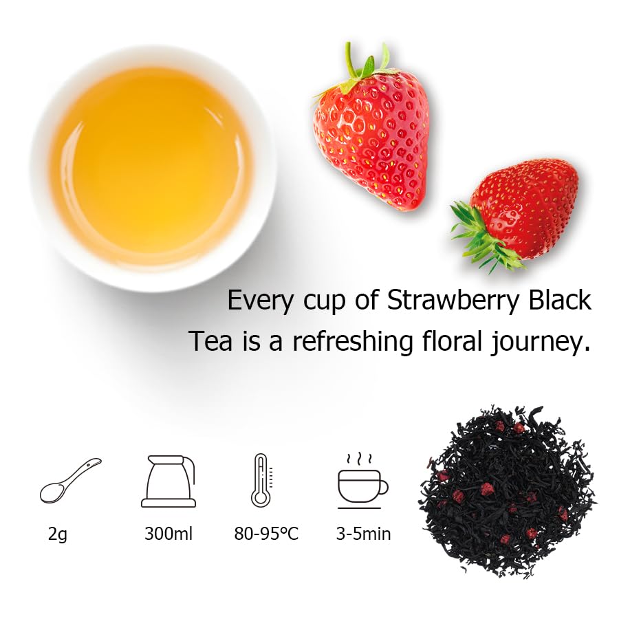 Hanfangling Strawberry Black Tea, 100% Natural Loose Leaf, Blend Of Strawberry Fruit And Black Tea Aroma