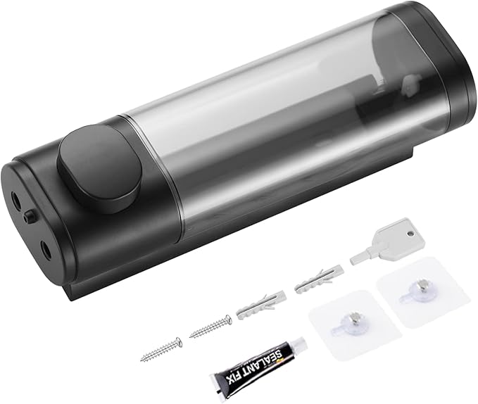 Pollock Shower Dispenser - 1 Chamber No Drill Shampoo & Conditioner Dispenser for Bathroom, Large Capacity, Black