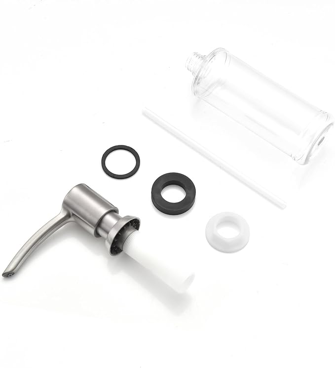 Kitchen Sink Soap Dispenser Brushed Nickel, Built in Soap Dispenser Kitchen Countertop, ABS Pump Head with Refillable Bottle, Under Counter Dish Soap Hand Lotion Dispenser