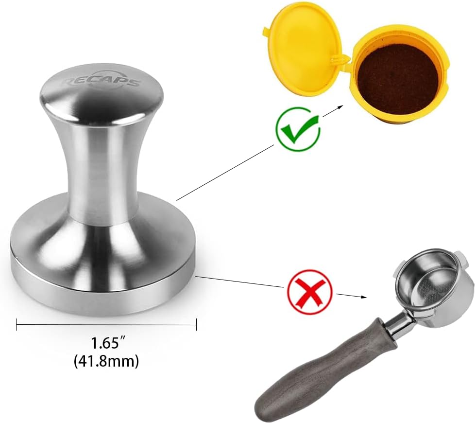 Recaps Stainless Steel Espresso Coffee Tamper Filling Tool Compatible with Dolce Gusto Machine Reusable Refillable Filters 41.8mm