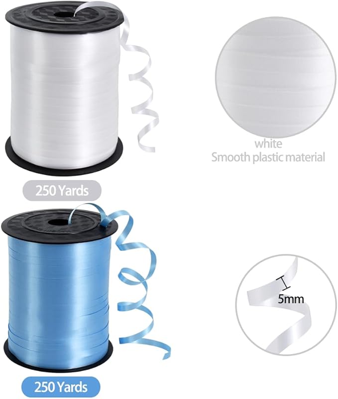 TONIFUL 500 Yards Curling Ribbon-Balloon Ribbon-Balloon String for Art&Craft Decor,Gift Wrapping,Ribbons and Bows for Christmas New Year Birthday Gifts Graduation Supplies (Light Blue and White)