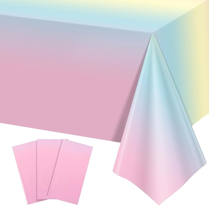 NatNarr 3 Pack Plastic Pastel Tablecloths, 54 x 108 Inch Disposable Princess Table Ｃloth Rainbow Table Cover Waterproof Rectangle Birthdays Party Tableｃloth for Girl Princess Birthday Party Supplies